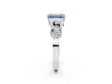 White gold Fancy Blue Emerald Cut Solitaire Milgrain Leaf Band with Prong Setting_14