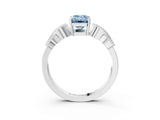 White gold Fancy Blue Emerald Cut Solitaire Milgrain Leaf Band with Prong Setting_15