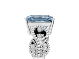 White gold Fancy Blue Emerald Cut Solitaire Milgrain Leaf Band with Prong Setting_5
