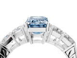 White gold Fancy Blue Emerald Cut Solitaire Princess Side Stone Engraved Band Prong Setting Ring_16