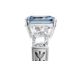 White gold Fancy Blue Emerald Cut Solitaire Princess Side Stone Engraved Band Prong Setting Ring_17