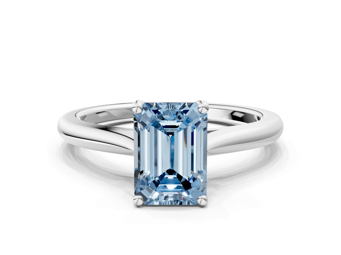 White gold Fancy Blue Emerald  Cut Solitaire Ring with Cathedral Band and Four-Prong Setting_54