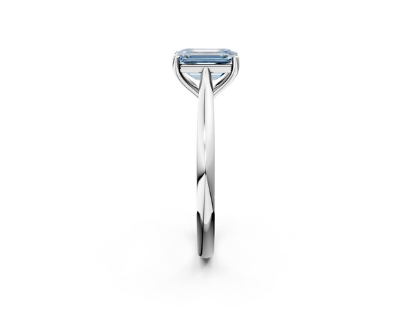 Platinum Fancy Blue Emerald  Cut Solitaire Ring with Cathedral Band and Four-Prong Setting