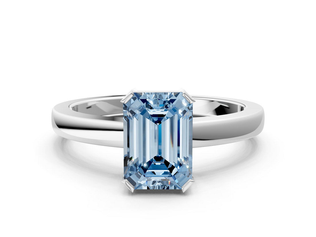 White gold Fancy Blue Emerald  Cut Solitaire Ring with Four-Prong Setting and Classic Band_42