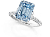 White gold Fancy Blue Emerald Cut Solitaire Split Shank Pave Diamond Engagement Ring with Four-Prong Setting_1