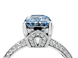 White gold Fancy Blue Emerald Cut Solitaire Split Shank Pave Diamond Engagement Ring with Four-Prong Setting_28
