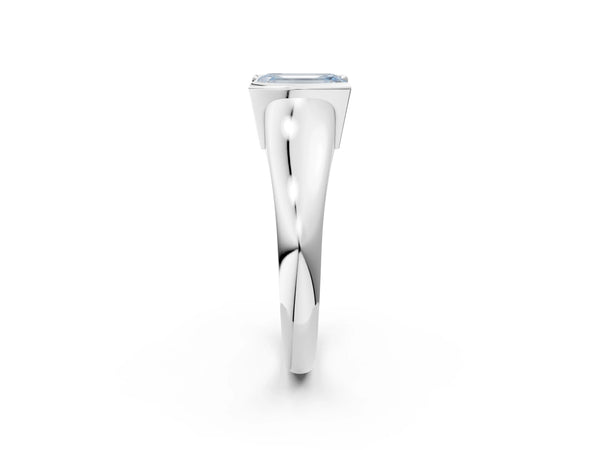 White gold Fancy Blue Emerald Cut Solitaire Tension Set Diamond Ring with Split Shank Band