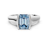 White gold Fancy Blue Emerald Cut Solitaire Tension Set Diamond Ring with Split Shank Band_24