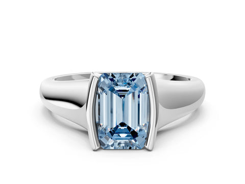 White gold Fancy Blue Emerald Cut Solitaire Tension Set Diamond Ring with Split Shank Band_24
