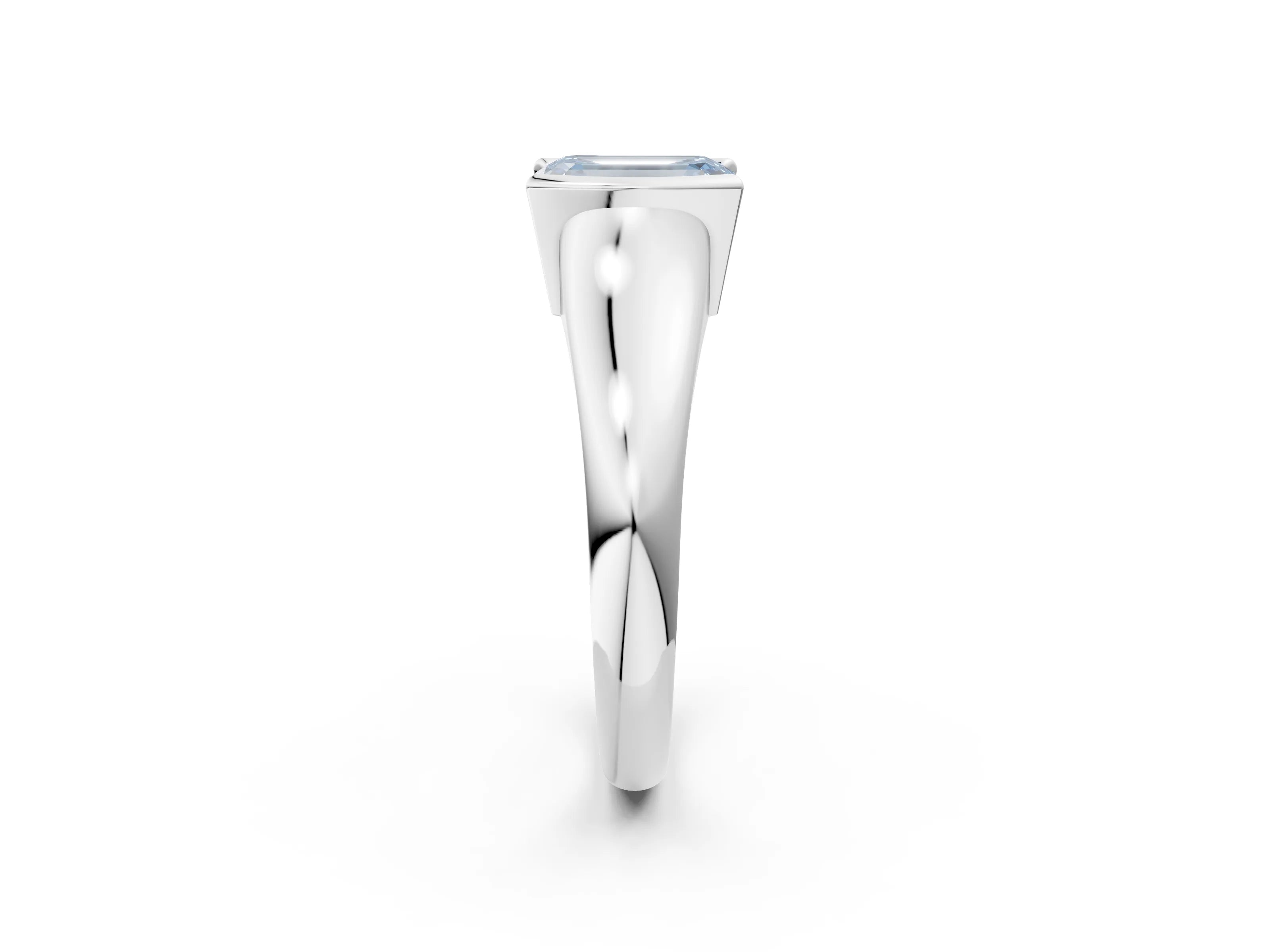 White gold Fancy Blue Emerald Cut Solitaire Tension Set Diamond Ring with Split Shank Band_26