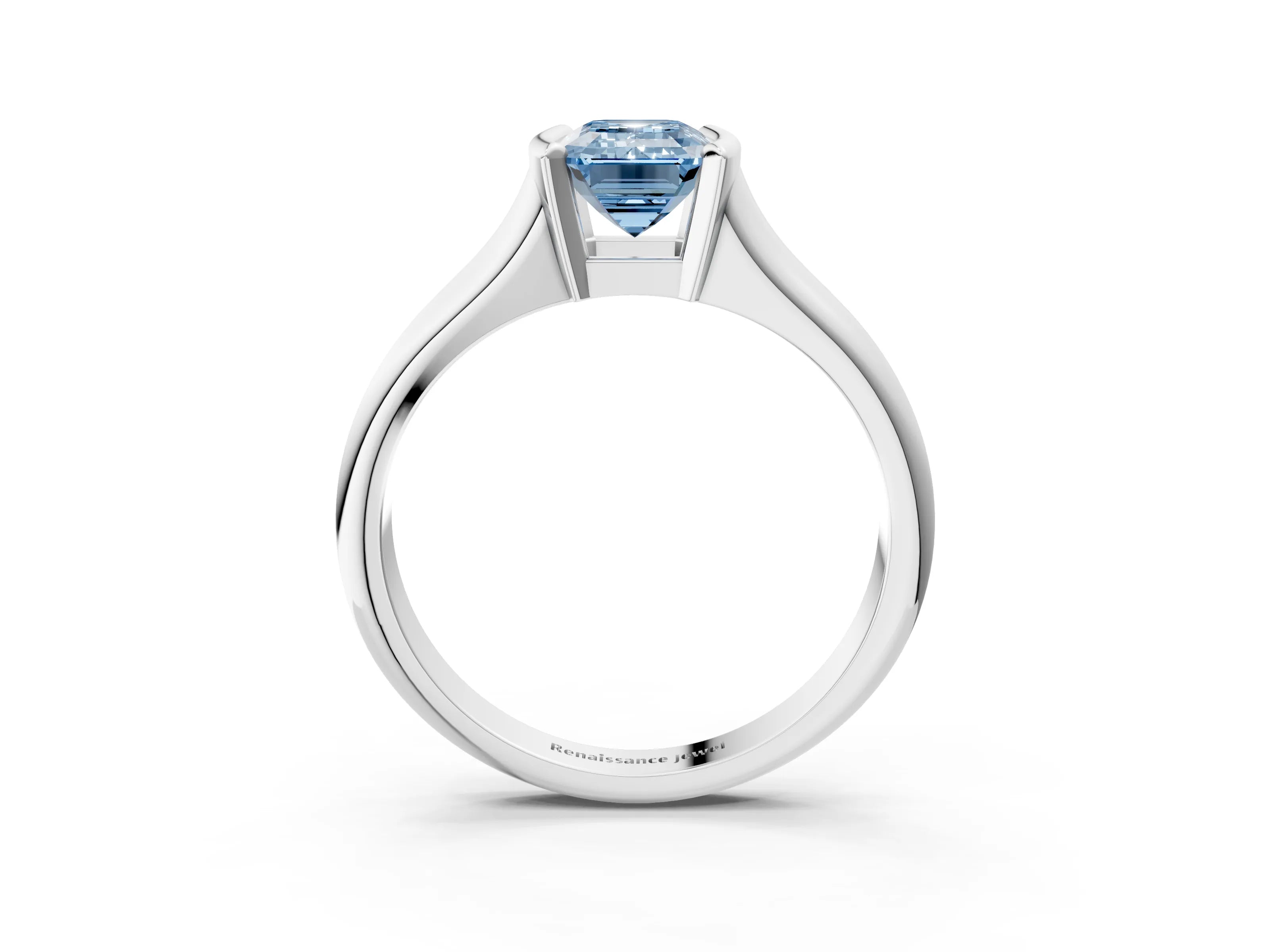 White gold Fancy Blue Emerald Cut Solitaire Tension Set Diamond Ring with Split Shank Band_27
