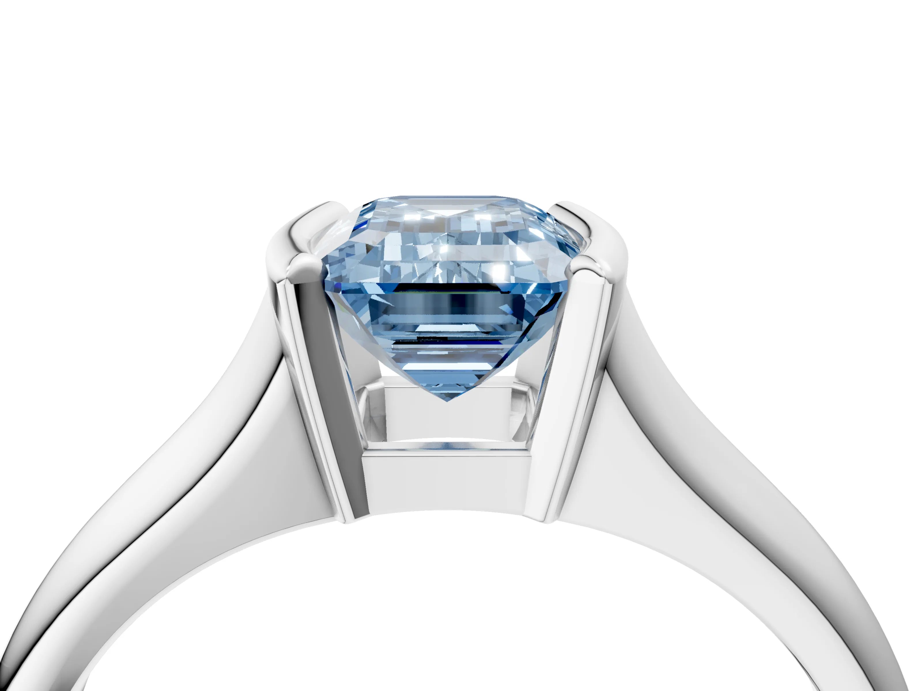 White gold Fancy Blue Emerald Cut Solitaire Tension Set Diamond Ring with Split Shank Band_28