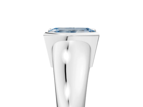 White gold Fancy Blue Emerald Cut Solitaire Tension Set Diamond Ring with Split Shank Band_29