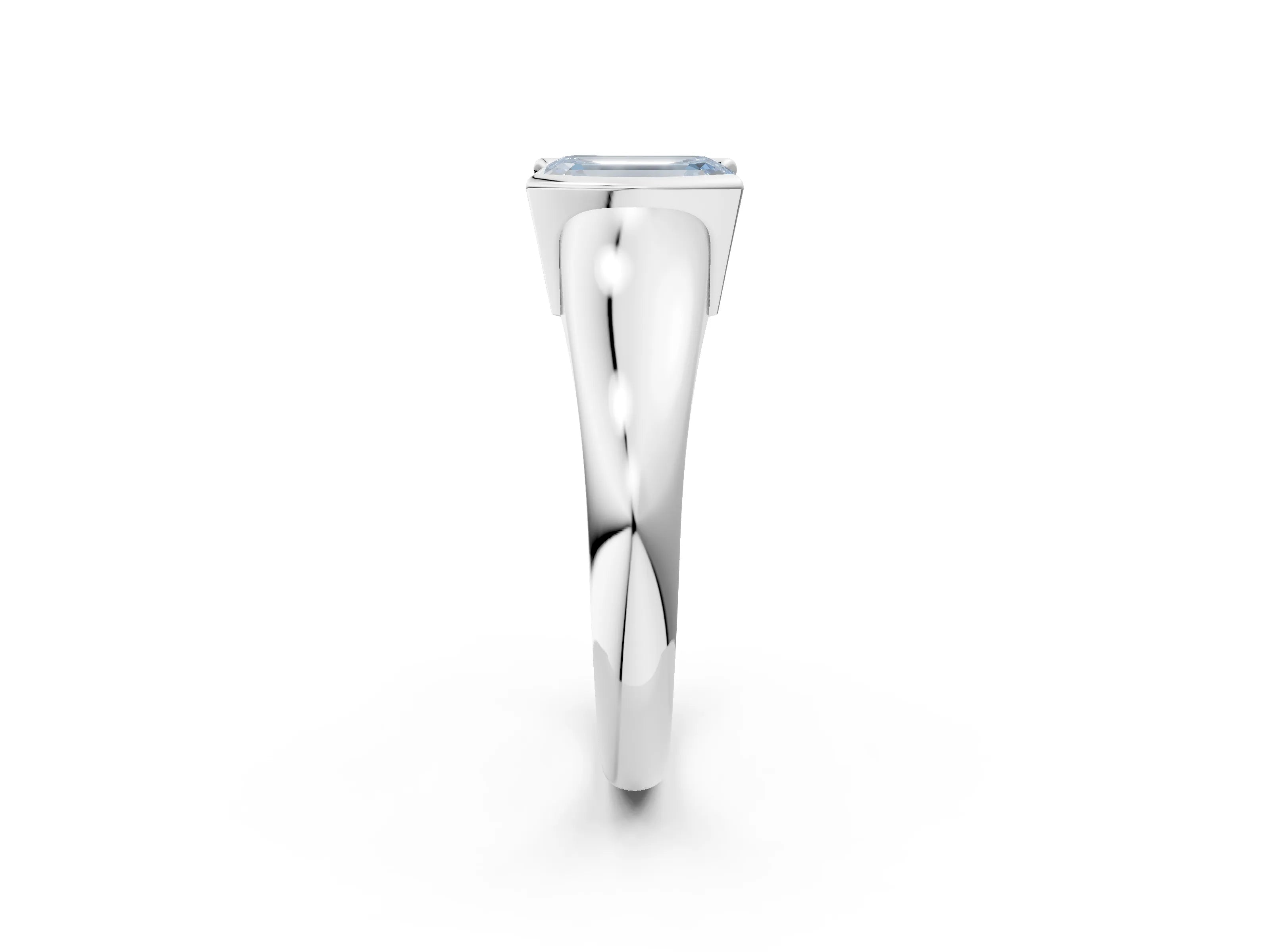 White gold Fancy Blue Emerald Cut Solitaire Tension Set Diamond Ring with Split Shank Band_2