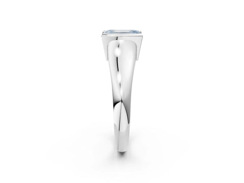 White gold Fancy Blue Emerald Cut Solitaire Tension Set Diamond Ring with Split Shank Band_2