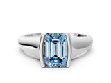 White gold Fancy Blue Emerald Cut Solitaire Tension Set Diamond Ring with Split Shank Band_36