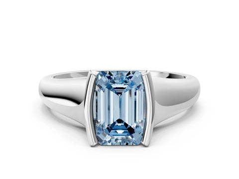 White gold Fancy Blue Emerald Cut Solitaire Tension Set Diamond Ring with Split Shank Band_36