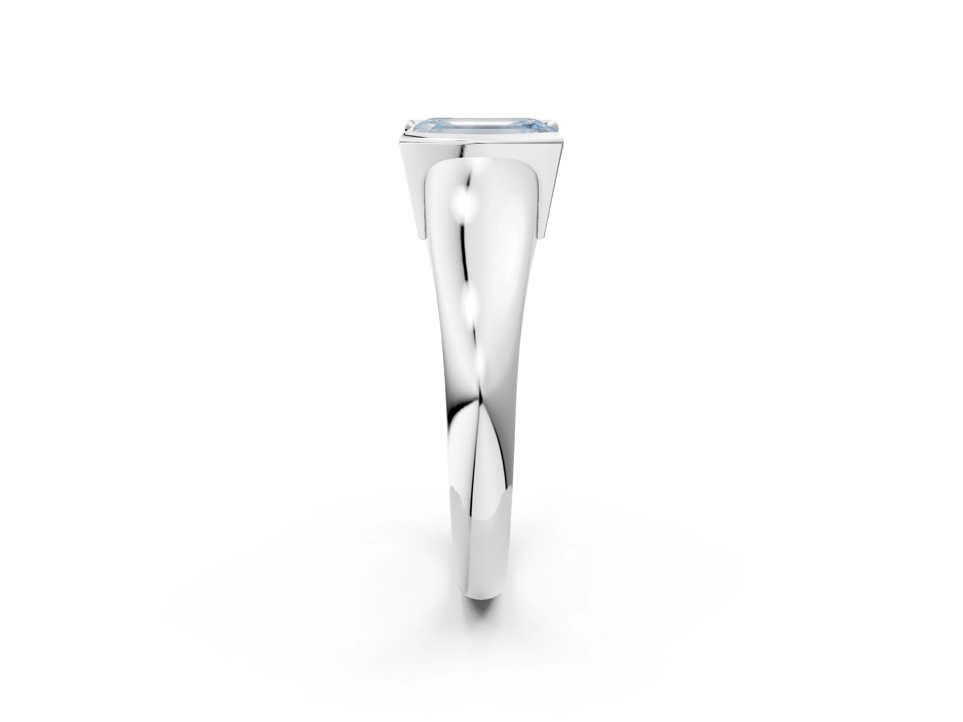 White gold Fancy Blue Emerald Cut Solitaire Tension Set Diamond Ring with Split Shank Band_38