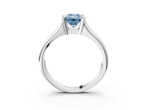 White gold Fancy Blue Emerald Cut Solitaire Tension Set Diamond Ring with Split Shank Band_39