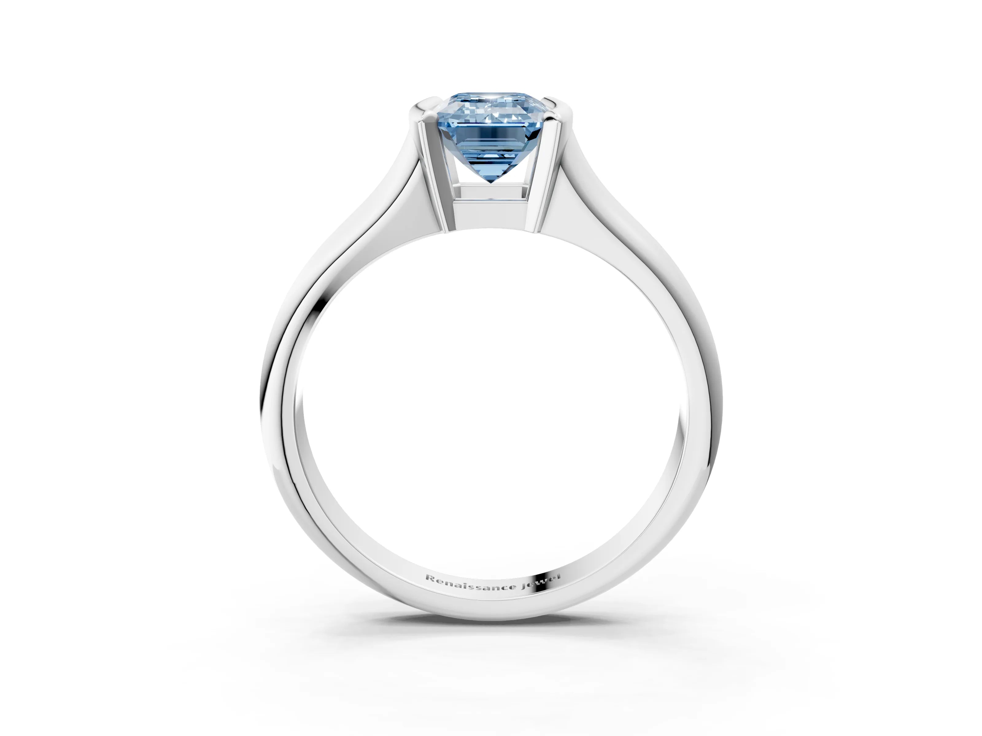White gold Fancy Blue Emerald Cut Solitaire Tension Set Diamond Ring with Split Shank Band_3