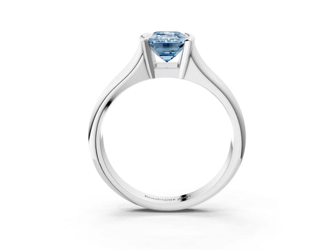 White gold Fancy Blue Emerald Cut Solitaire Tension Set Diamond Ring with Split Shank Band_3