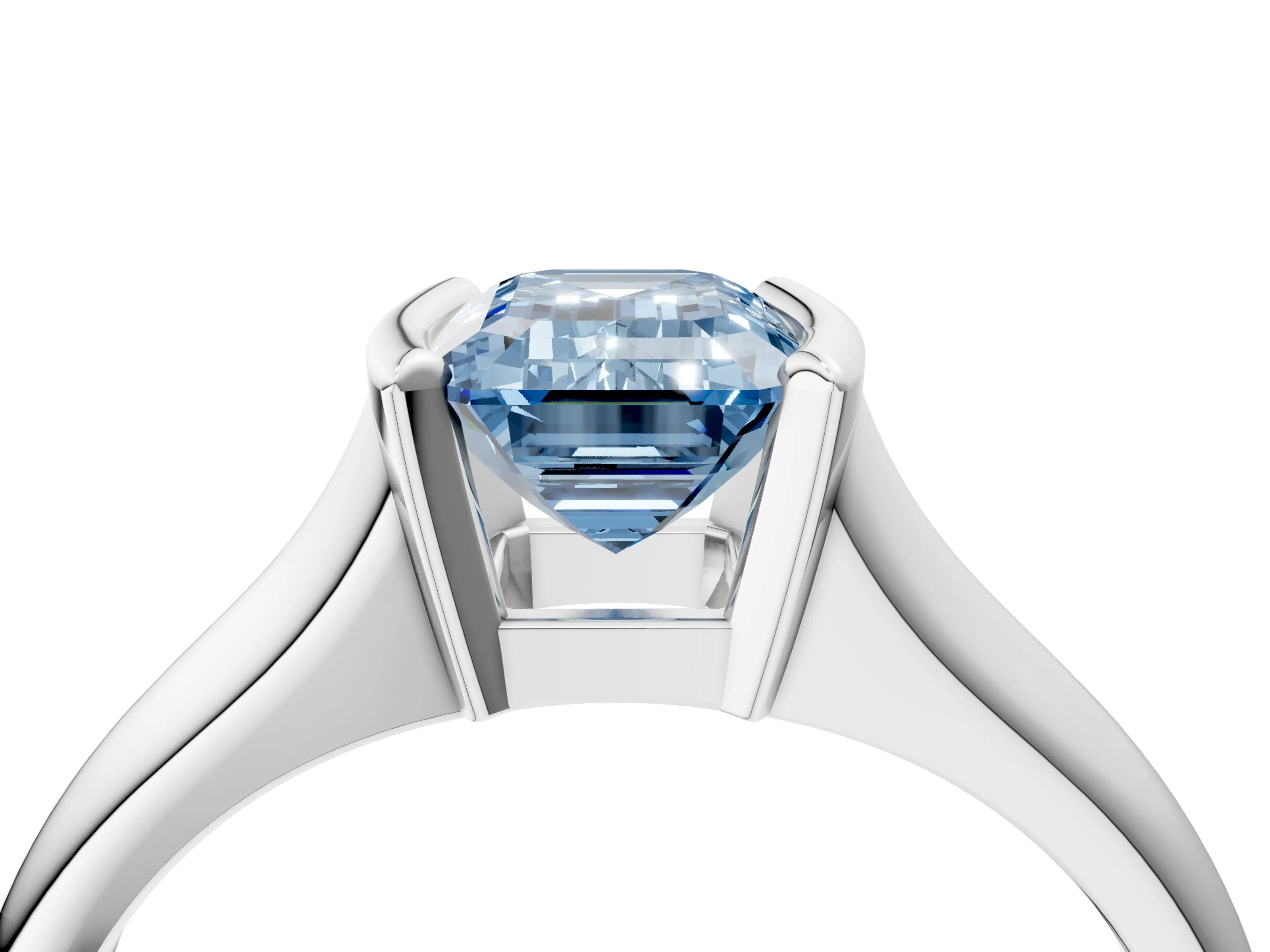 White gold Fancy Blue Emerald Cut Solitaire Tension Set Diamond Ring with Split Shank Band_40