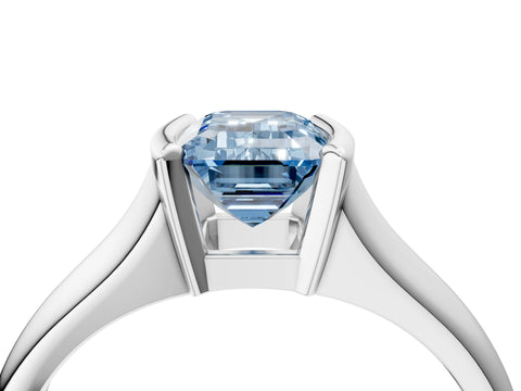 White gold Fancy Blue Emerald Cut Solitaire Tension Set Diamond Ring with Split Shank Band_40