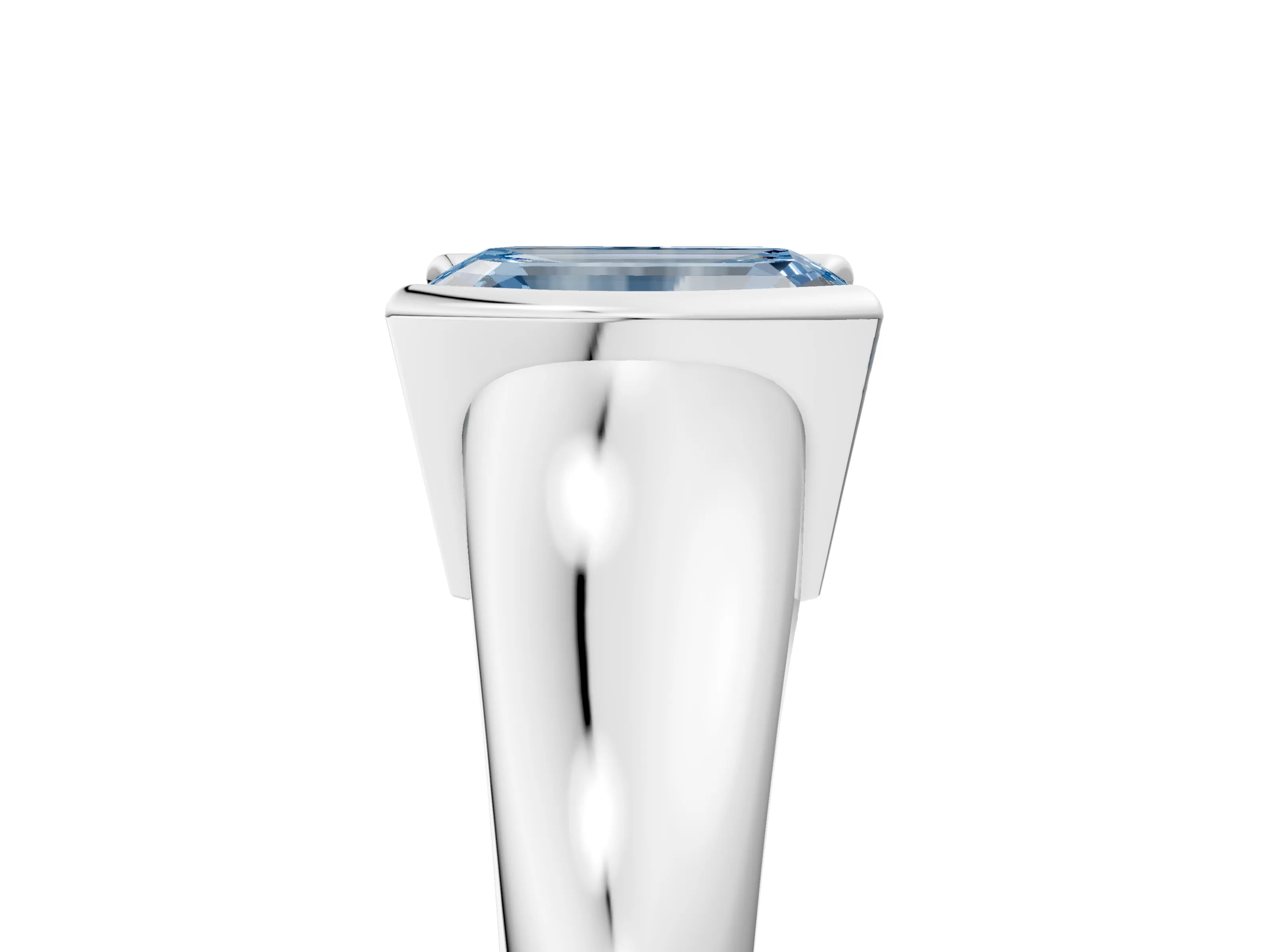 White gold Fancy Blue Emerald Cut Solitaire Tension Set Diamond Ring with Split Shank Band_5