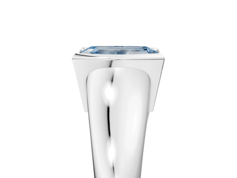 White gold Fancy Blue Emerald Cut Solitaire Tension Set Diamond Ring with Split Shank Band_5