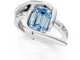 White gold Fancy Blue Emerald Cut Solitaire Tension-Set Diamond Split Shank Ring_1
