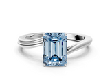 White gold Fancy Blue Emerald  Cut Solitaire Twist Band Ring with Four-Prong Setting_20