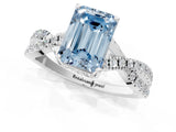 White gold Fancy Blue Emerald Cut Solitaire Twist Pave Diamond Engagement Ring with Prong Setting_1