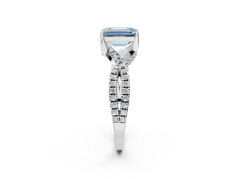 White gold Fancy Blue Emerald Cut Solitaire Twist Pave Diamond Engagement Ring with Prong Setting_26