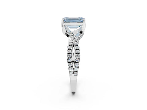White gold Fancy Blue Emerald Cut Solitaire Twist Pave Diamond Engagement Ring with Prong Setting_2