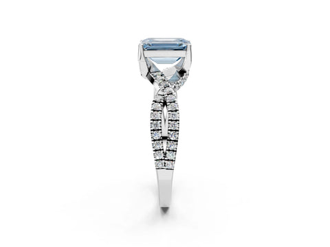 White gold Fancy Blue Emerald Cut Solitaire Twist Pave Diamond Engagement Ring with Prong Setting_2