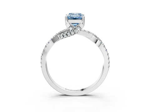 White gold Fancy Blue Emerald Cut Solitaire Twist Pave Diamond Engagement Ring with Prong Setting_3
