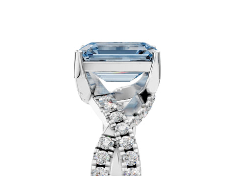 White gold Fancy Blue Emerald Cut Solitaire Twist Pave Diamond Engagement Ring with Prong Setting_5