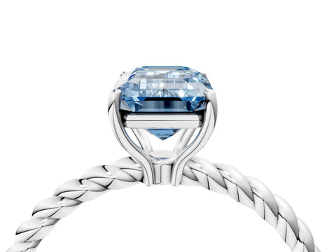 White gold Fancy Blue Emerald Cut Solitaire Twisted Band 4-Prong Ring_28
