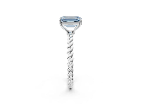 White gold Fancy Blue Emerald Cut Solitaire Twisted Band 4-Prong Ring_32