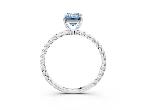 White gold Fancy Blue Emerald Cut Solitaire Twisted Band 4-Prong Ring_33