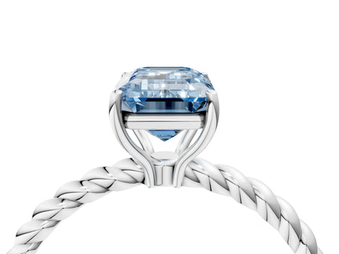 White gold Fancy Blue Emerald Cut Solitaire Twisted Band 4-Prong Ring_34