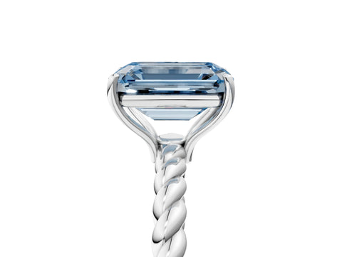 White gold Fancy Blue Emerald Cut Solitaire Twisted Band 4-Prong Ring_35
