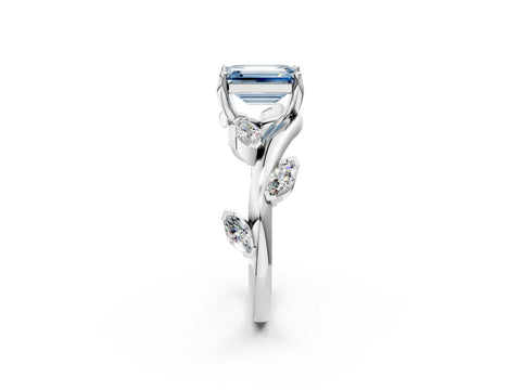 White gold Fancy Blue Emerald Cut Solitaire Twisted Band Marquise Accent Prong Setting Ring_2