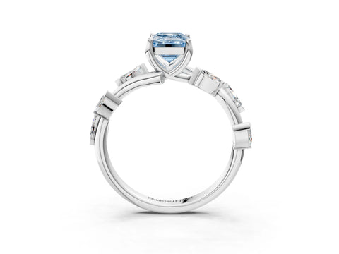 White gold Fancy Blue Emerald Cut Solitaire Twisted Band Marquise Accent Prong Setting Ring_3