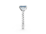 White gold Fancy Blue Emerald  Cut Solitaire Twisted Band with Four-Prong Setting_106