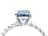 White gold Fancy Blue Emerald  Cut Solitaire Twisted Band with Four-Prong Setting_108