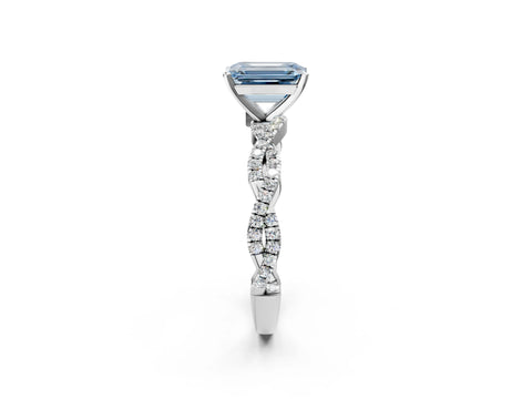 White gold Fancy Blue Emerald Cut Solitaire Twisted Pave Band with Four-Prong Setting_17