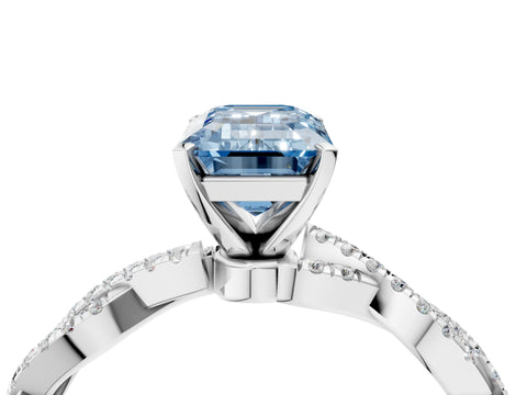 White gold Fancy Blue Emerald Cut Solitaire Twisted Pave Band with Four-Prong Setting_19