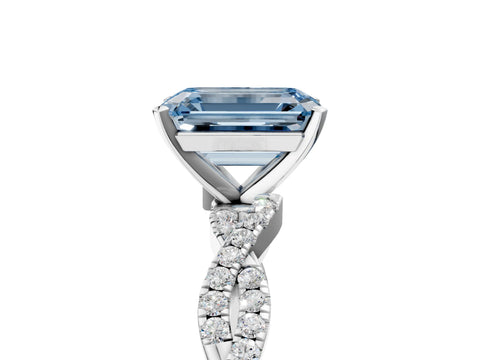 White gold Fancy Blue Emerald Cut Solitaire Twisted Pave Band with Four-Prong Setting_20