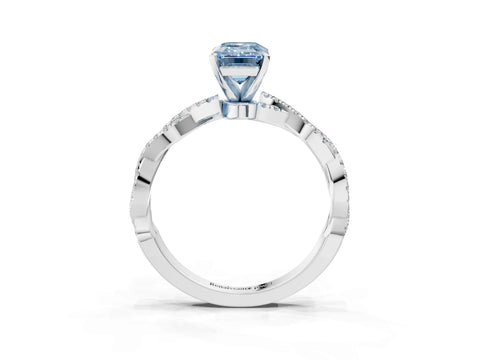 White gold Fancy Blue Emerald Cut Solitaire Twisted Pave Band with Four-Prong Setting_6